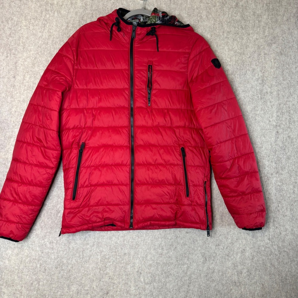 Moose Knuckles Puffer Jacket Mens Medium Red Hooded Lightweight Quilted Packable